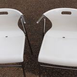 Pair of chrome and resin design armchairs