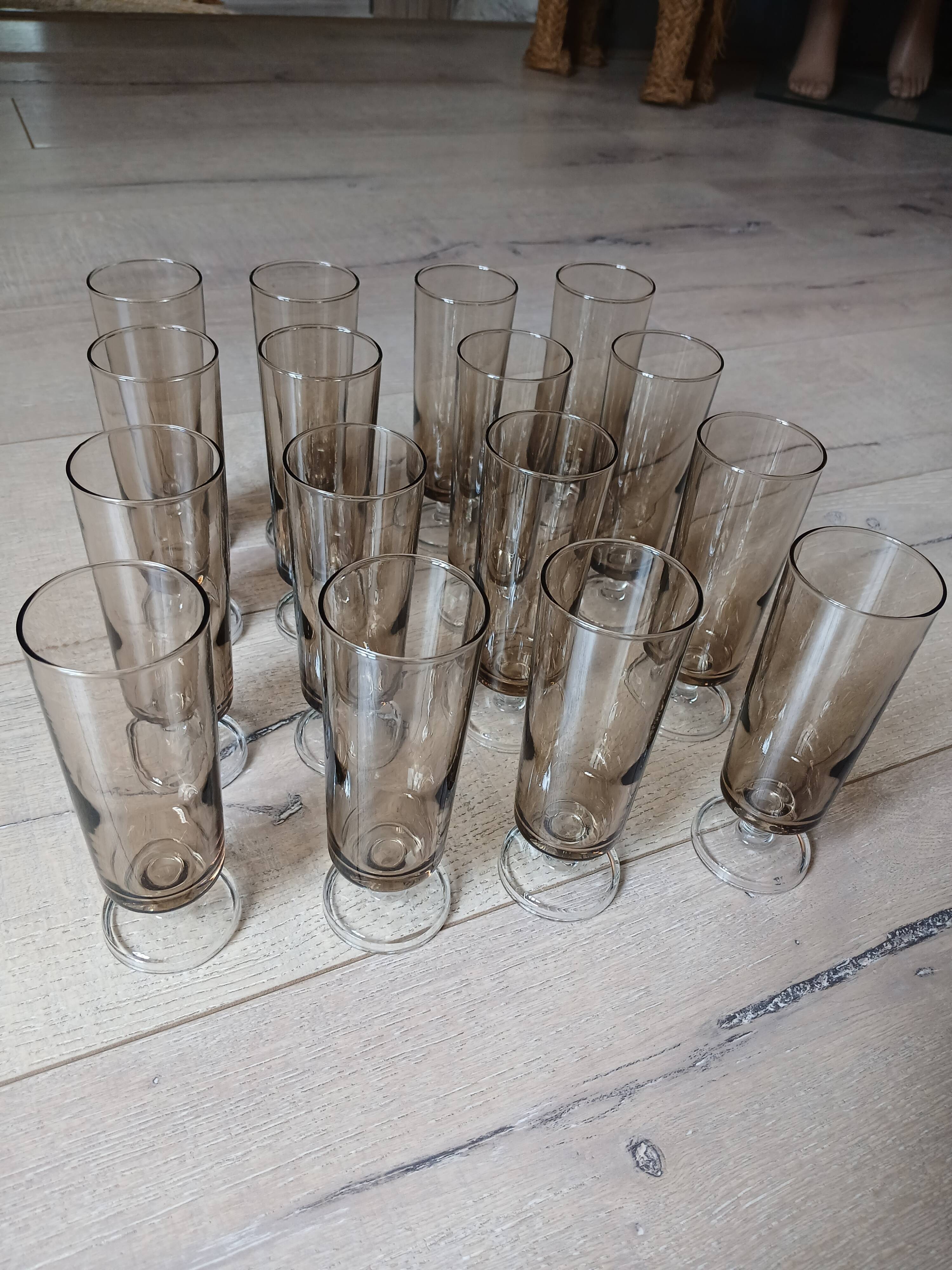 16 vintage smoked glass champagne flutes