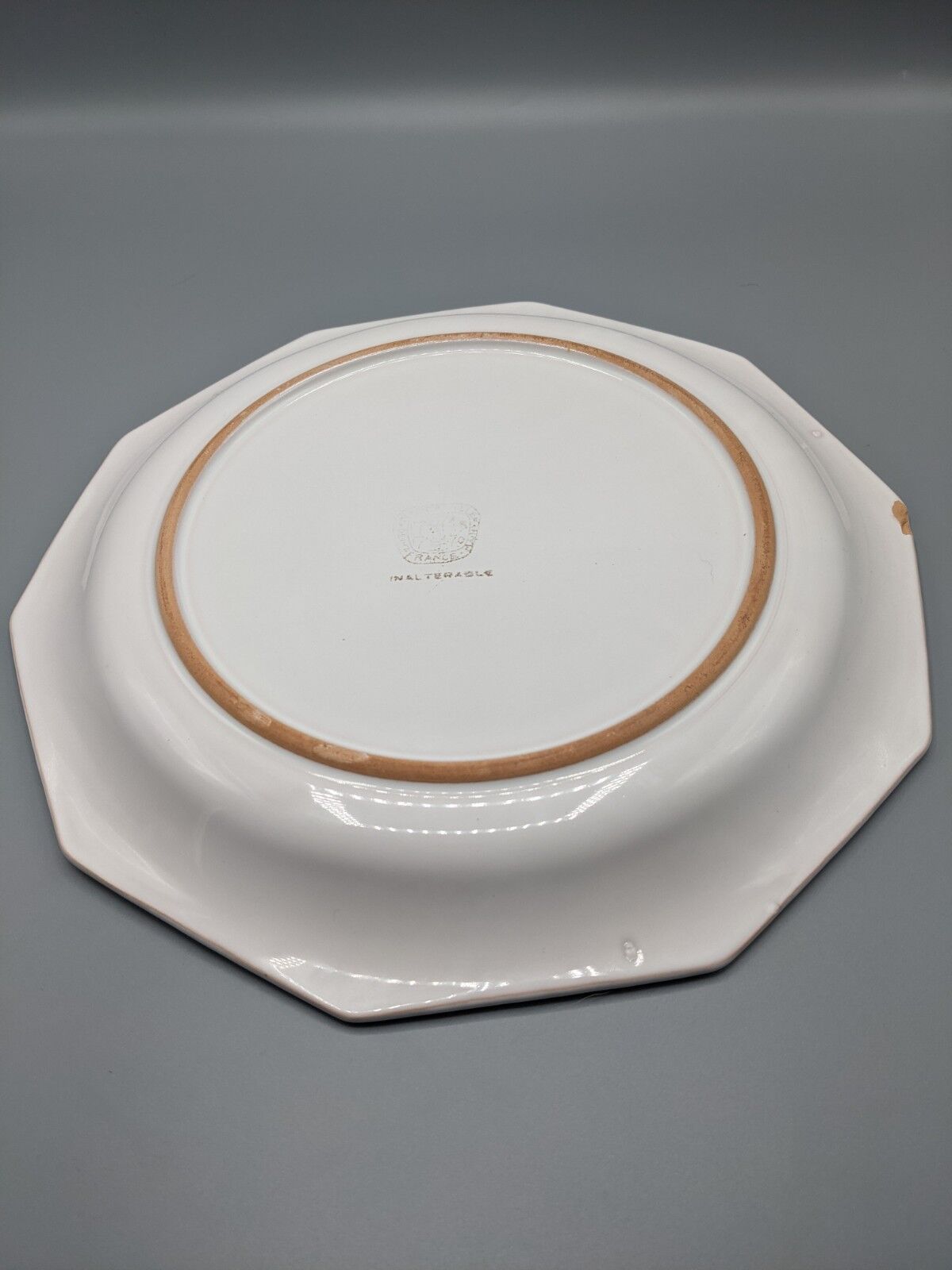 Pale pink octagonal dish, floral decoration of Niderviller - ∅ 32cm