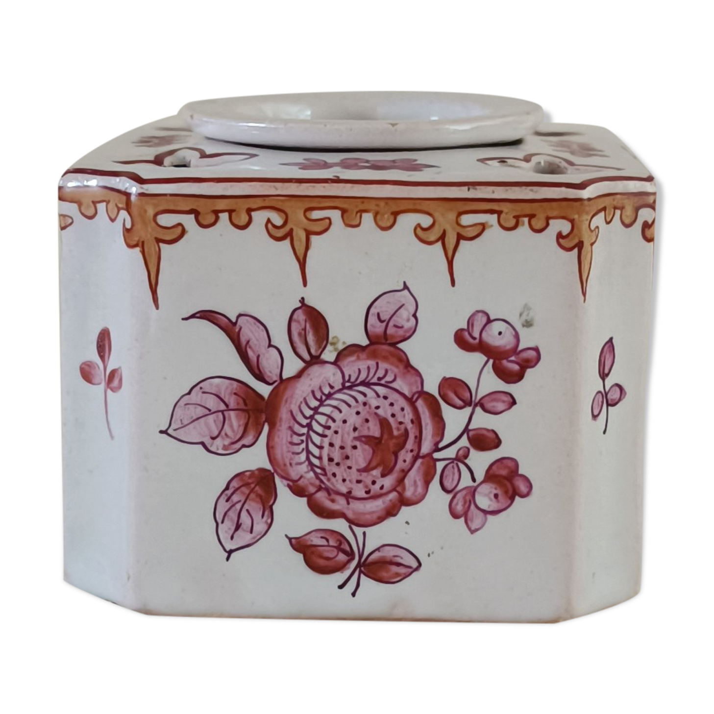 Earthenware inkwell signed Perrier fils