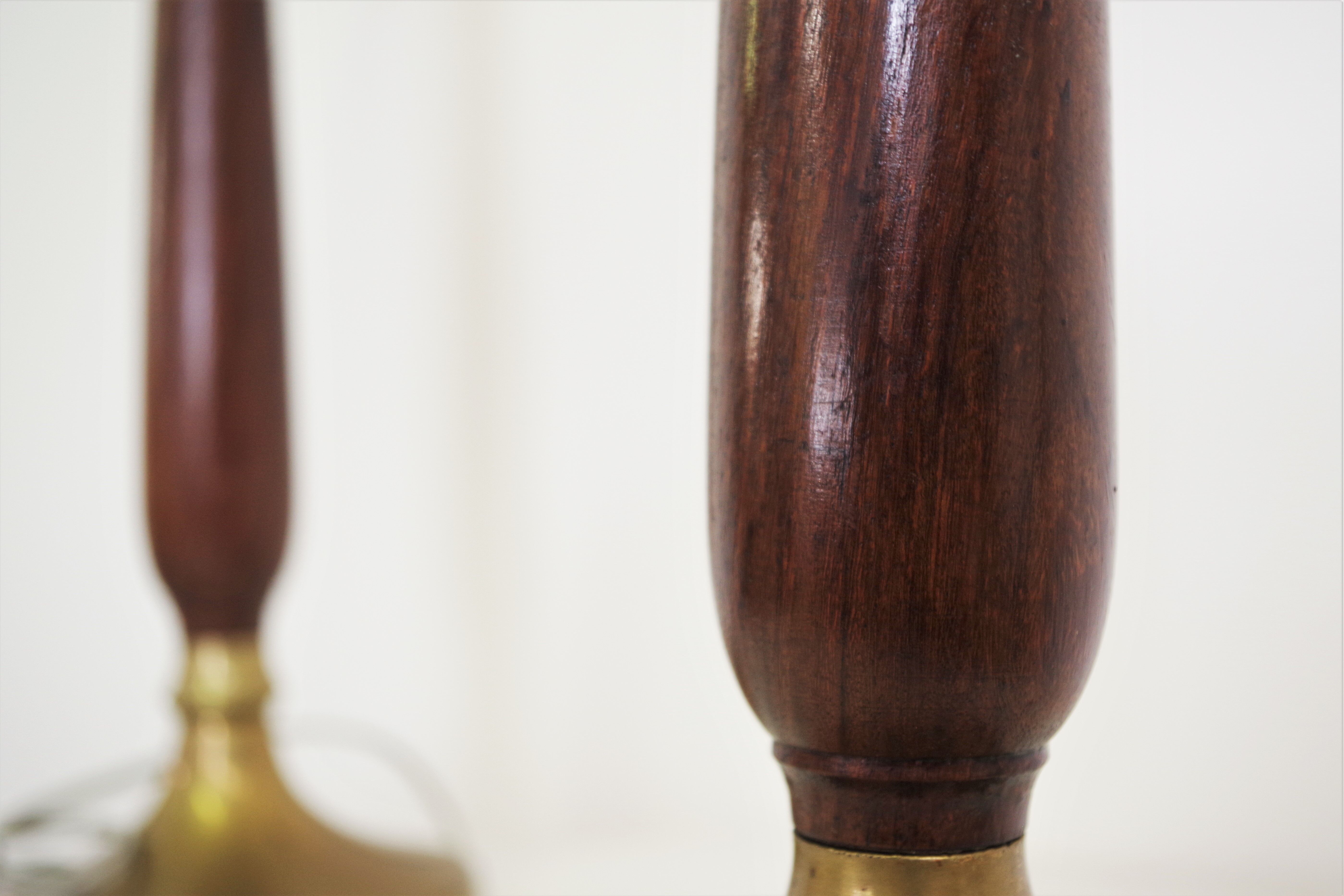 Mahogany Hat Lamps, Brass and Cotton of Abat Day, 1950s, Set of 2