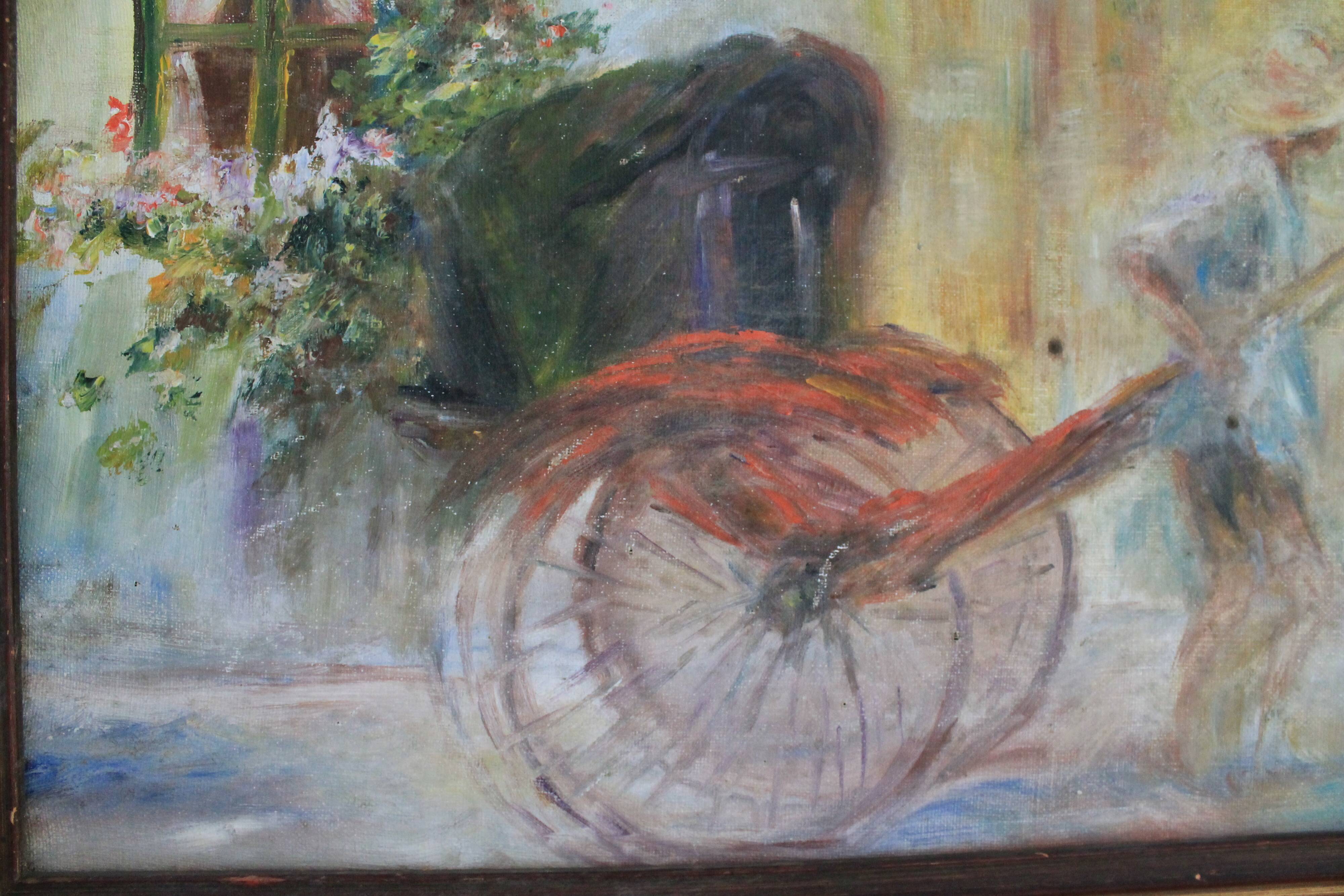Oil on canvas signed F. Fosso, depicting a man pulling a cart.