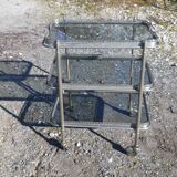 Rolling service silver metal and bluish glass