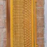Vintage wooden bench with caning and woven rattan, 1960s-70s.