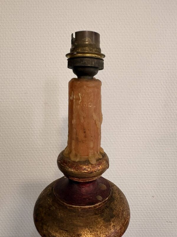 Pied Lampe Œuf Autruche Vintage Bougeoir Art Déco Bois Vénitien Florentin