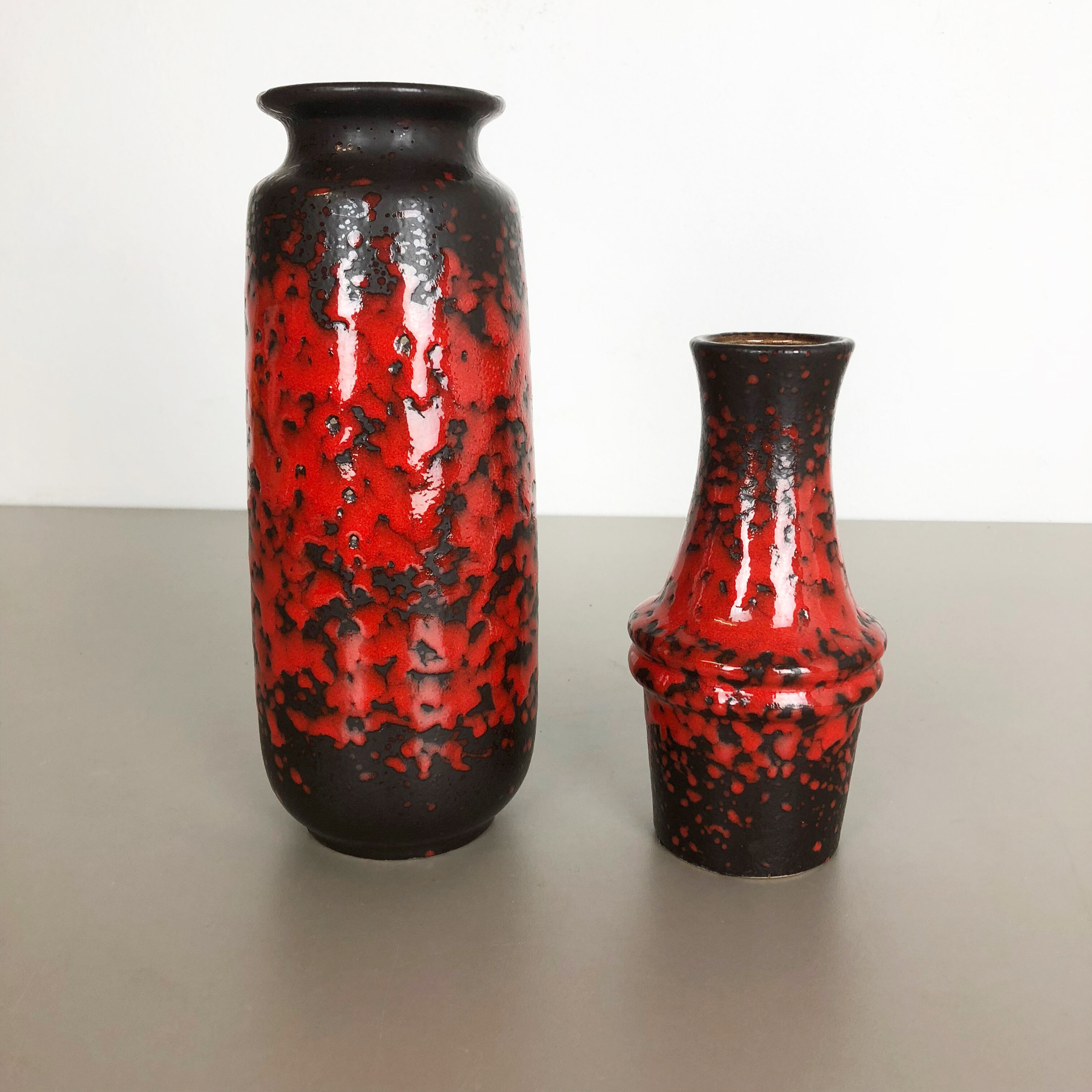 Set of two pottery fat lava vases "multi-color" by Scheurich, Germany, 1970