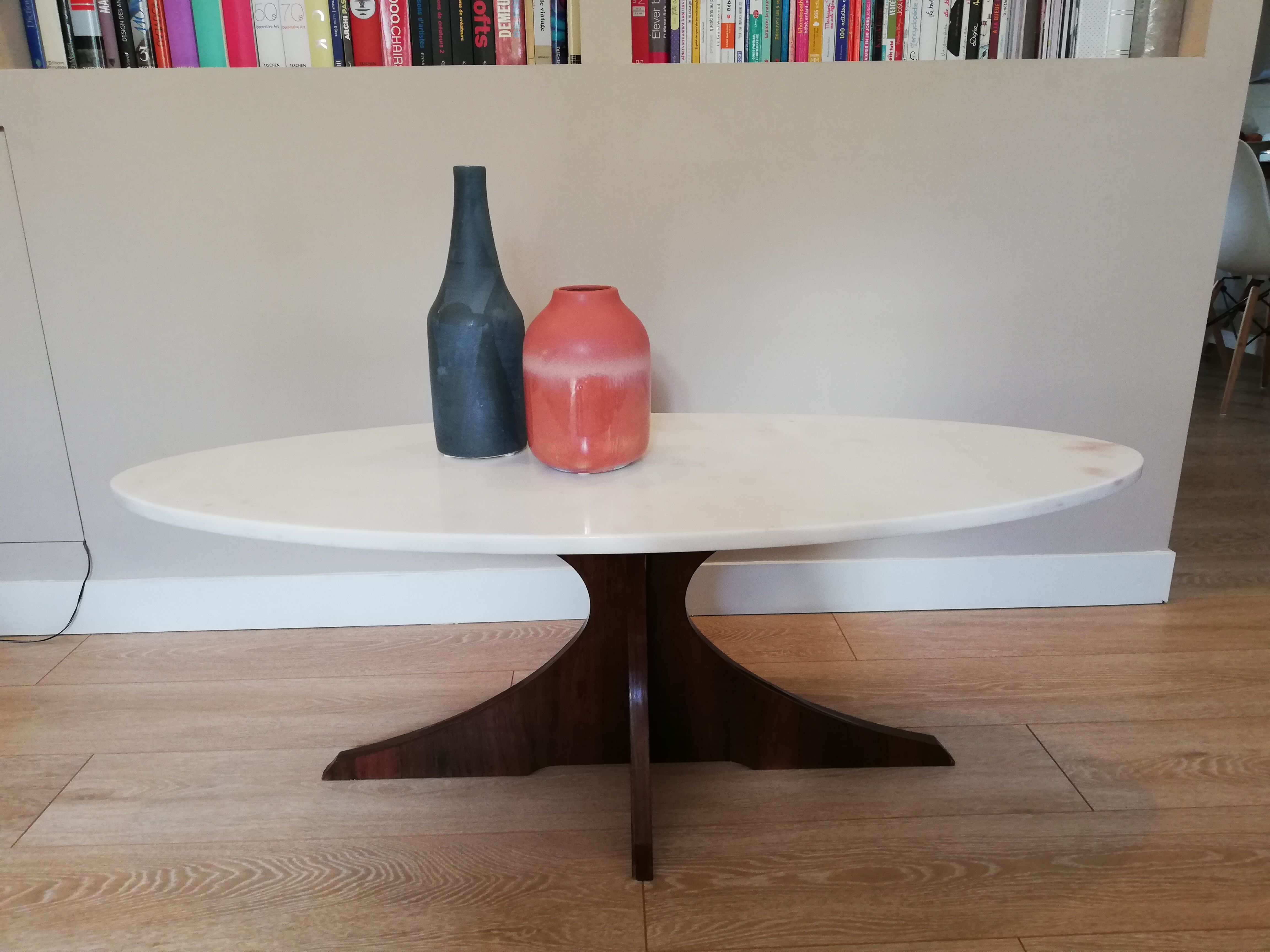 Marble and teak coffee table 60s