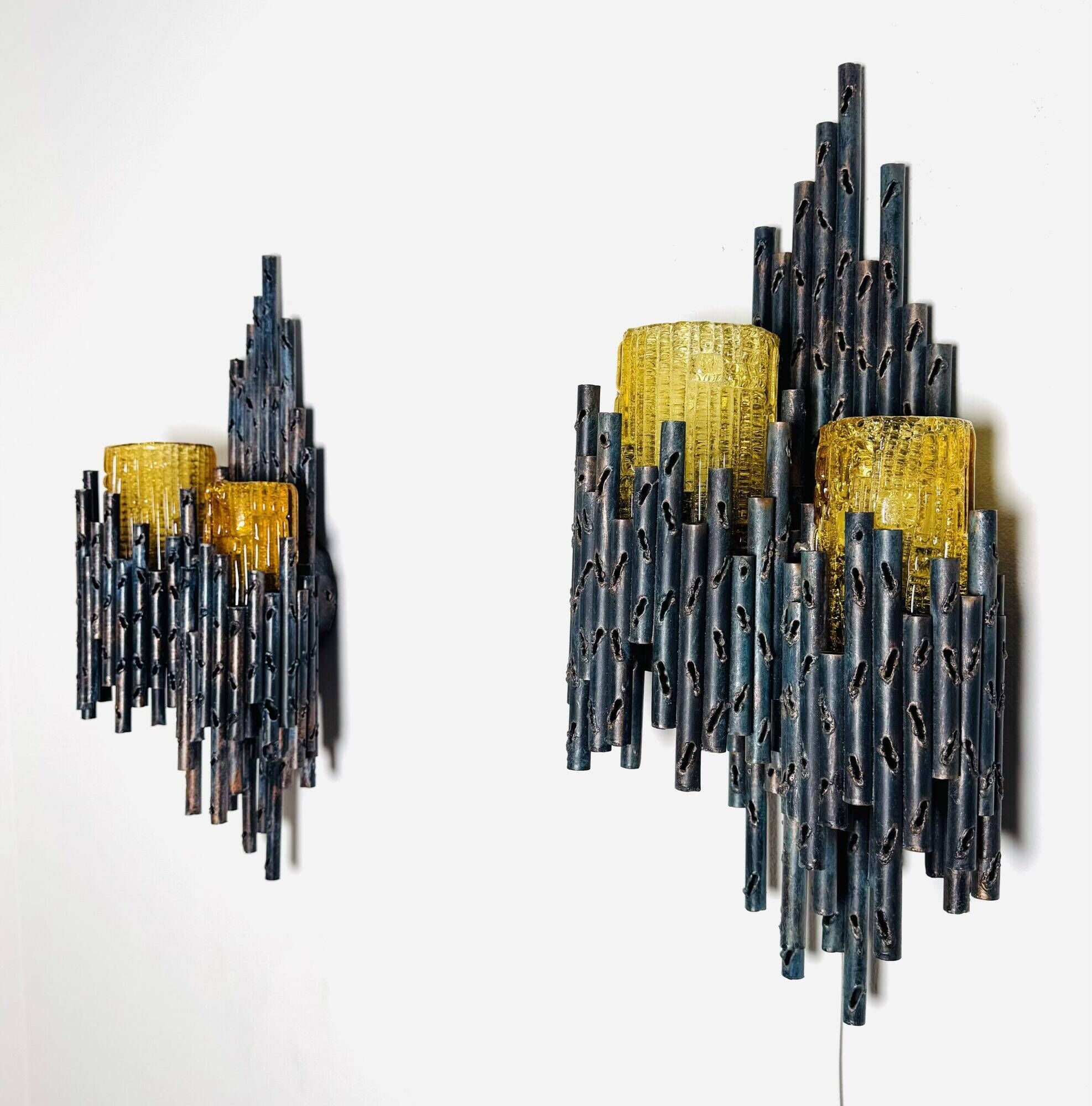 Set Of Double Chalice Brutalist Wall Lamp By Marcel Fantoni, Italy, 1960S