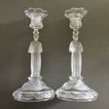 Paire de bougeoirs personnages en verre