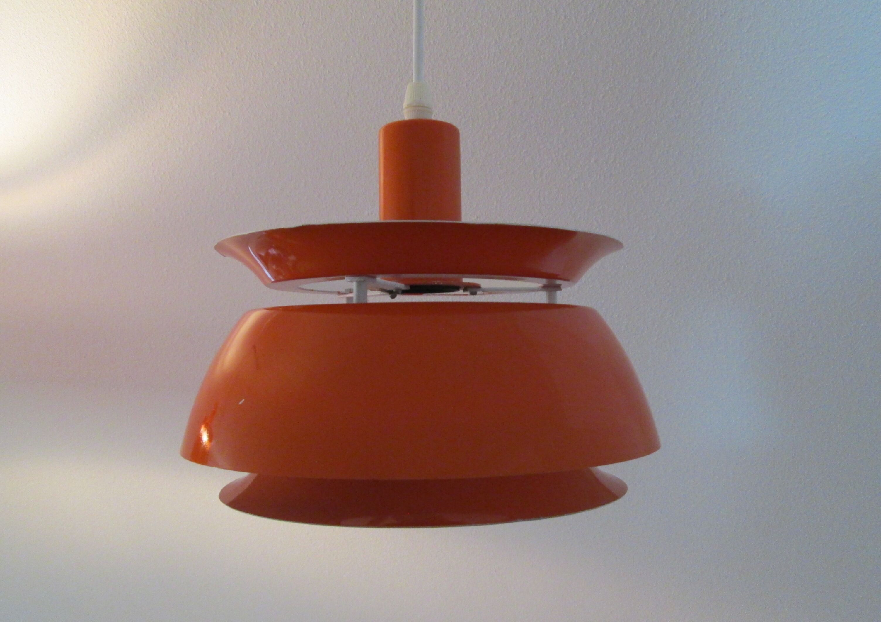 Set of 2 Danish Mid-century vintage Nevada pendant lights, orange, PH style, by Vitrika Denmark