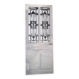Porte d’entrée ancienne en chêne vitrée grilles en fonte 1925