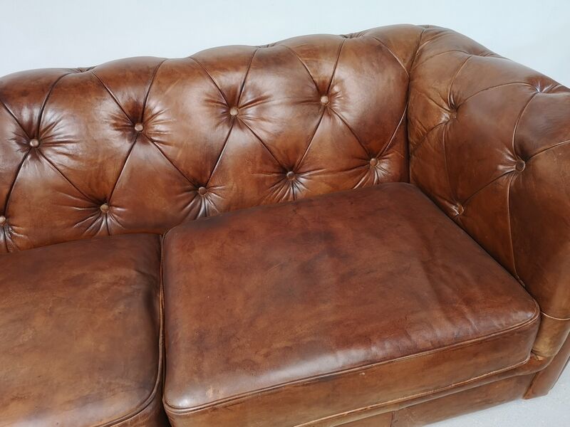 English brown leather chesterfield sofa