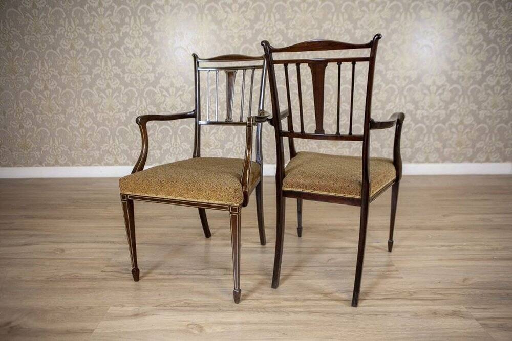 English Sheraton Style Armchairs and Chairs, Late 19th Century, Set of 4