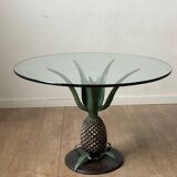 Art Deco pineapple side table in brass and iron, attributed to Maison Jansen, 1972