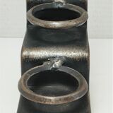 Sculptural candle holder patinated steel design 80s