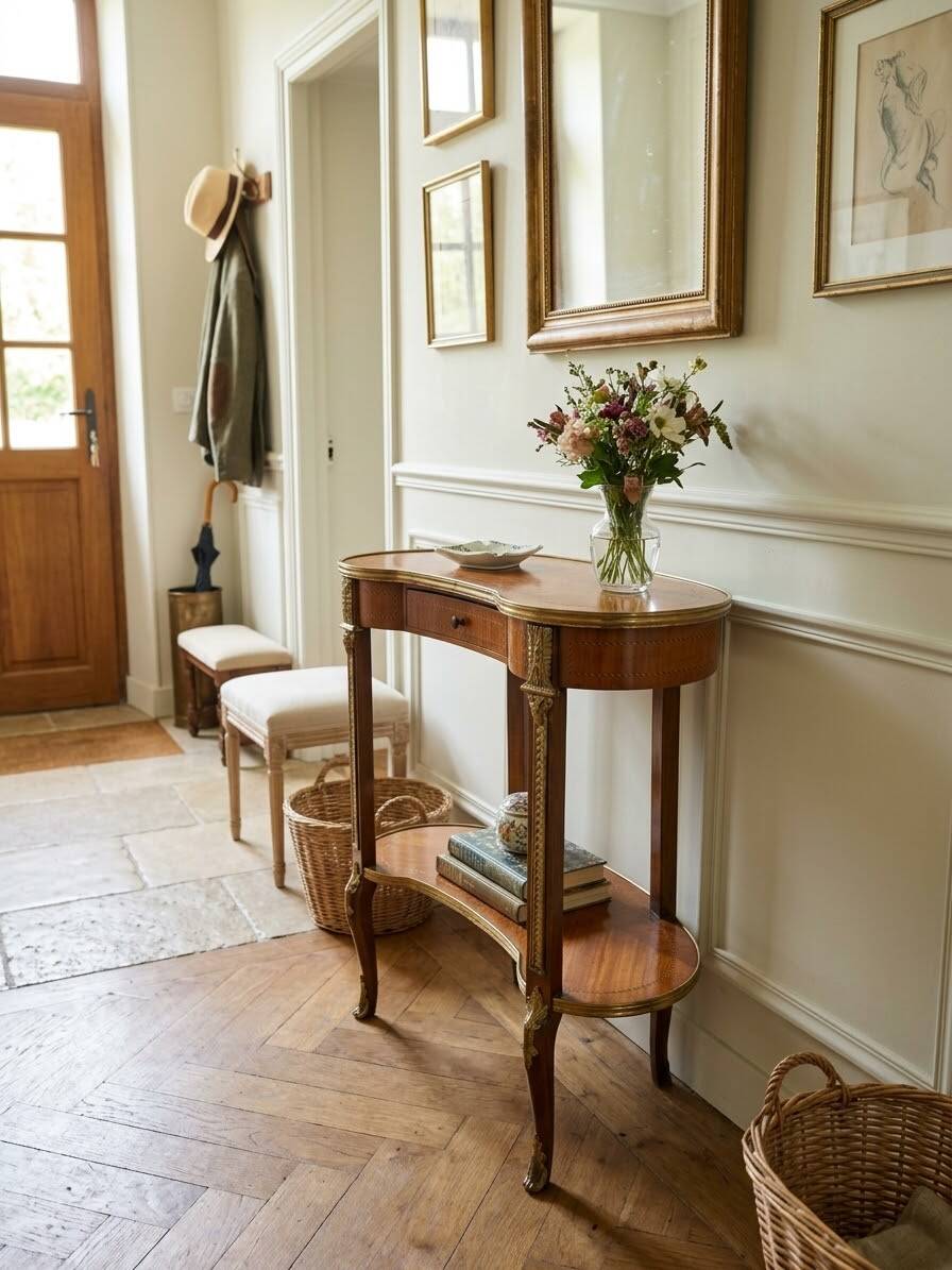 Kidney-shaped bedside table in Louis XV style with marquetry.