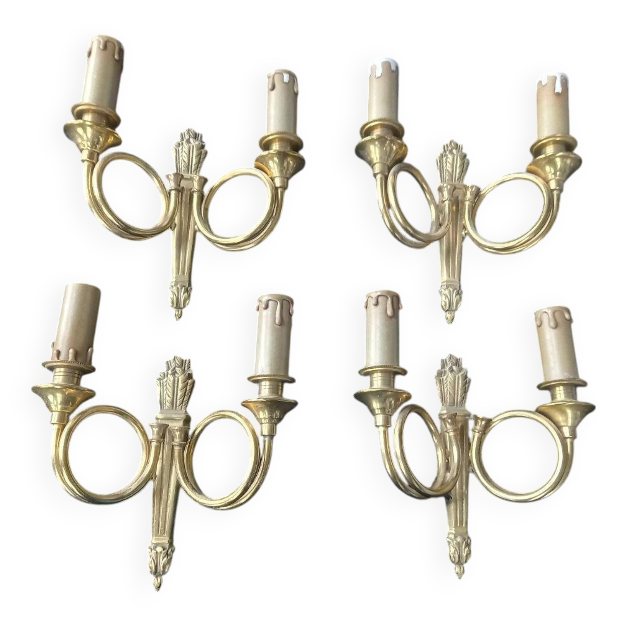 4 Empire style wall lights with hunting horns
