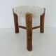 Scandinavian stool "mountain chalet" tripod wood, seat in vintage moumoute