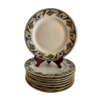 Set de 8 assiettes à dessert en porcelaine française Albert Blot, Mehun, 1950