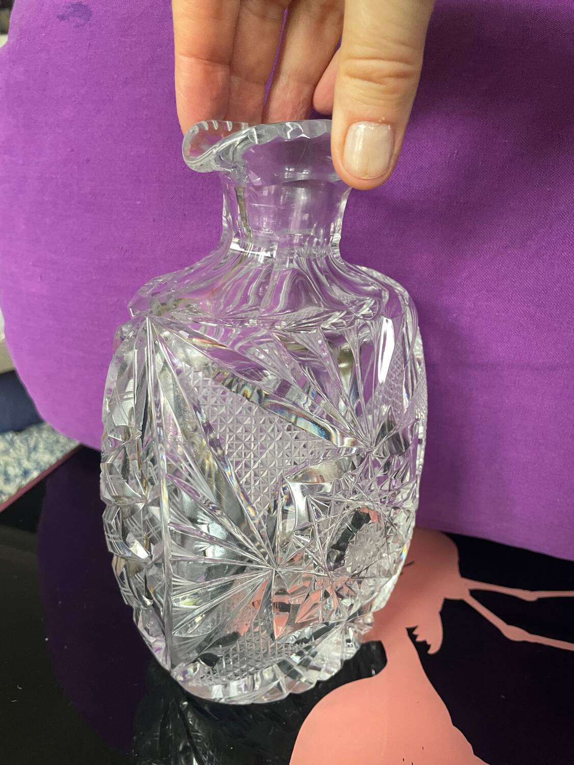 Bohemian crystal decanter and 4 glasses
