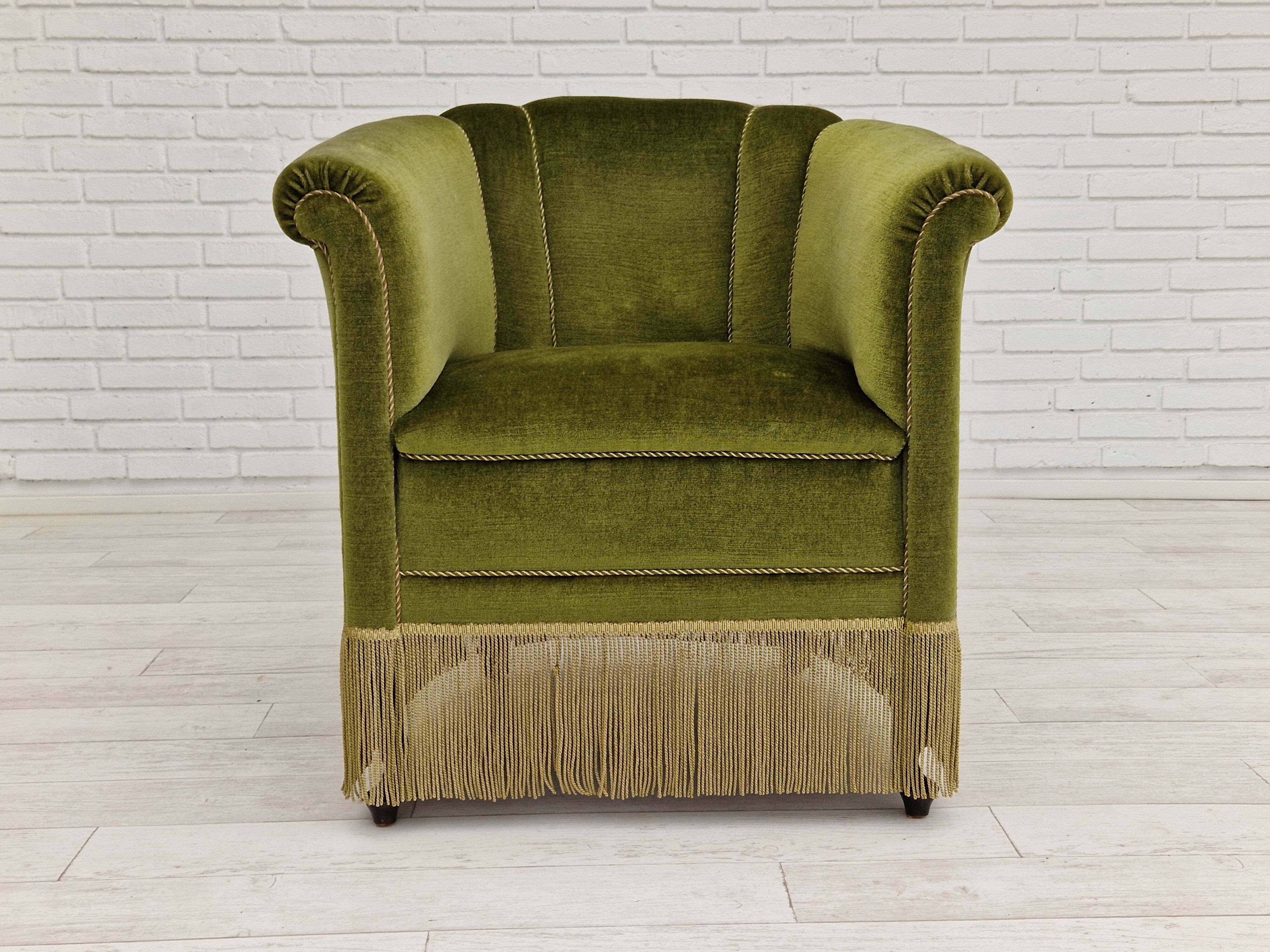 Danish velour armchair original condition beech wood 1960s