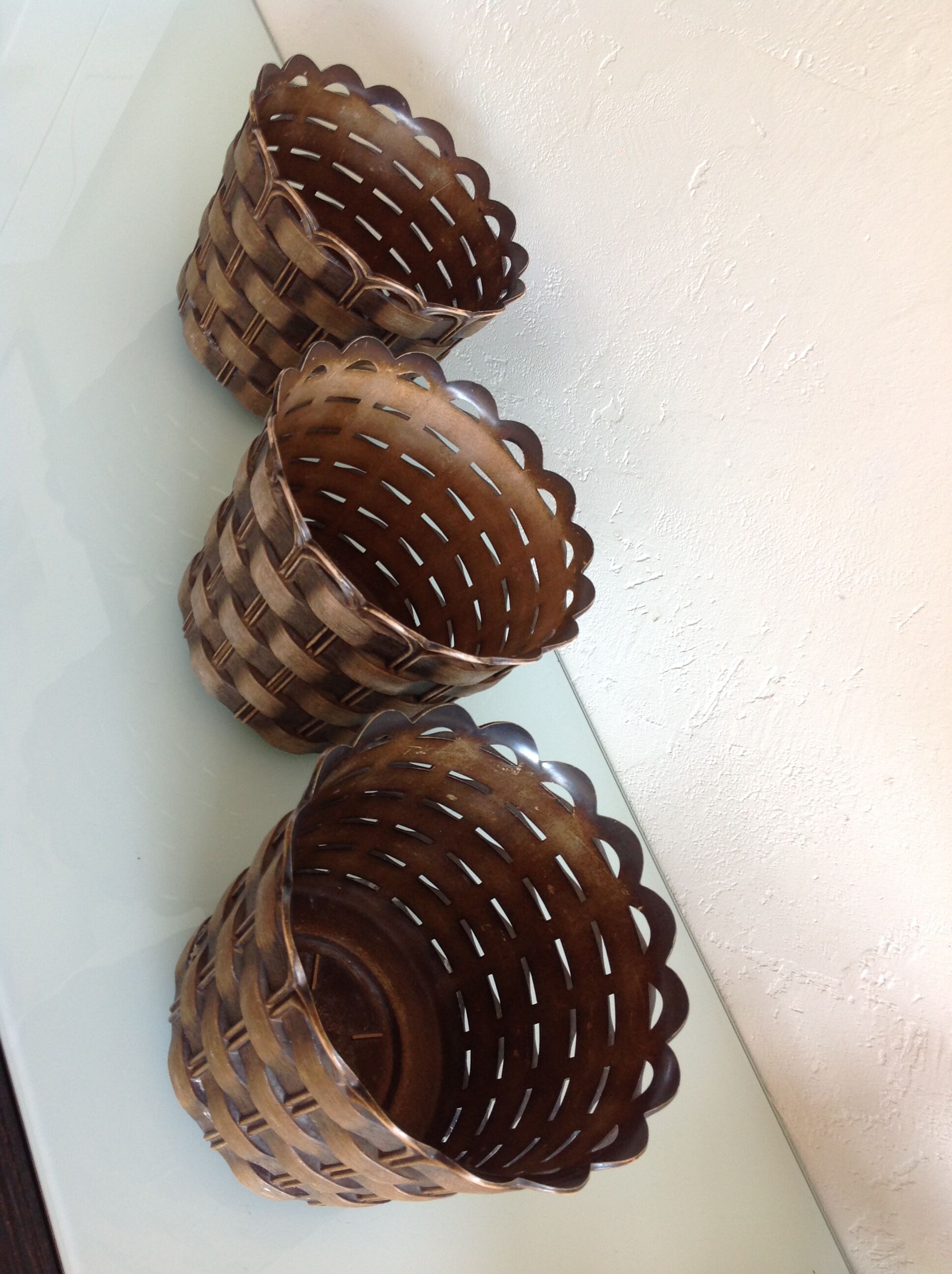 Suite of three cache pots imitation wicker braided by Emsa / vintage 60s-70s