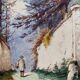 Large Watercolor Painting Signed Christen XIXth Animated Landscape Barbizon