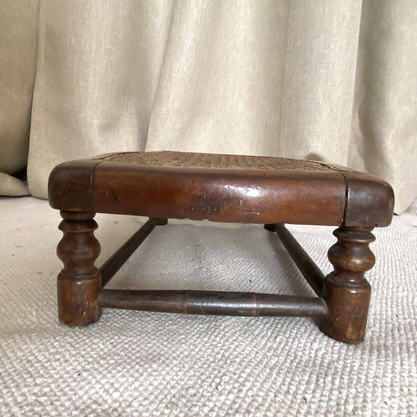 Low wooden stool with caning H 12 cm