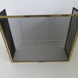 Fire screen, 3-panel brass spark screen for fireplace, modernist, minimalist, 1970