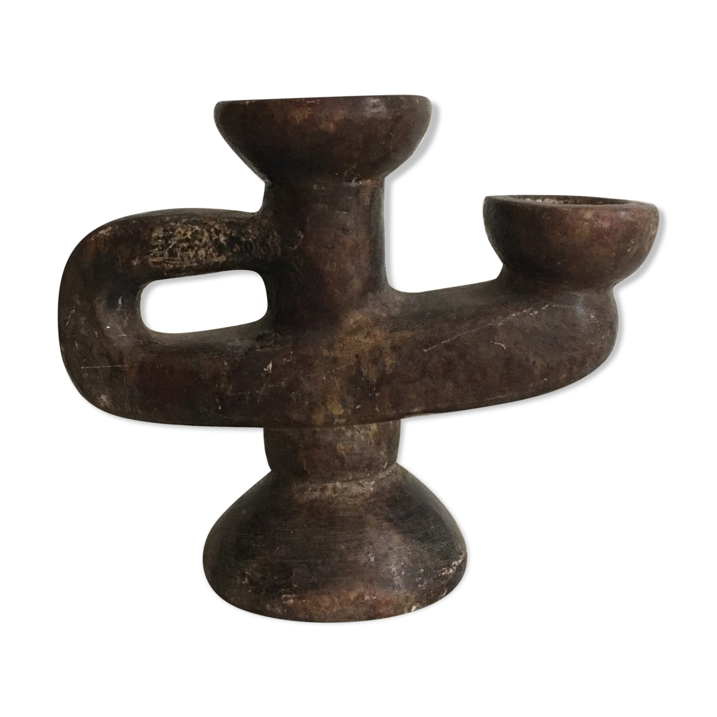 African vintage wood candlestick