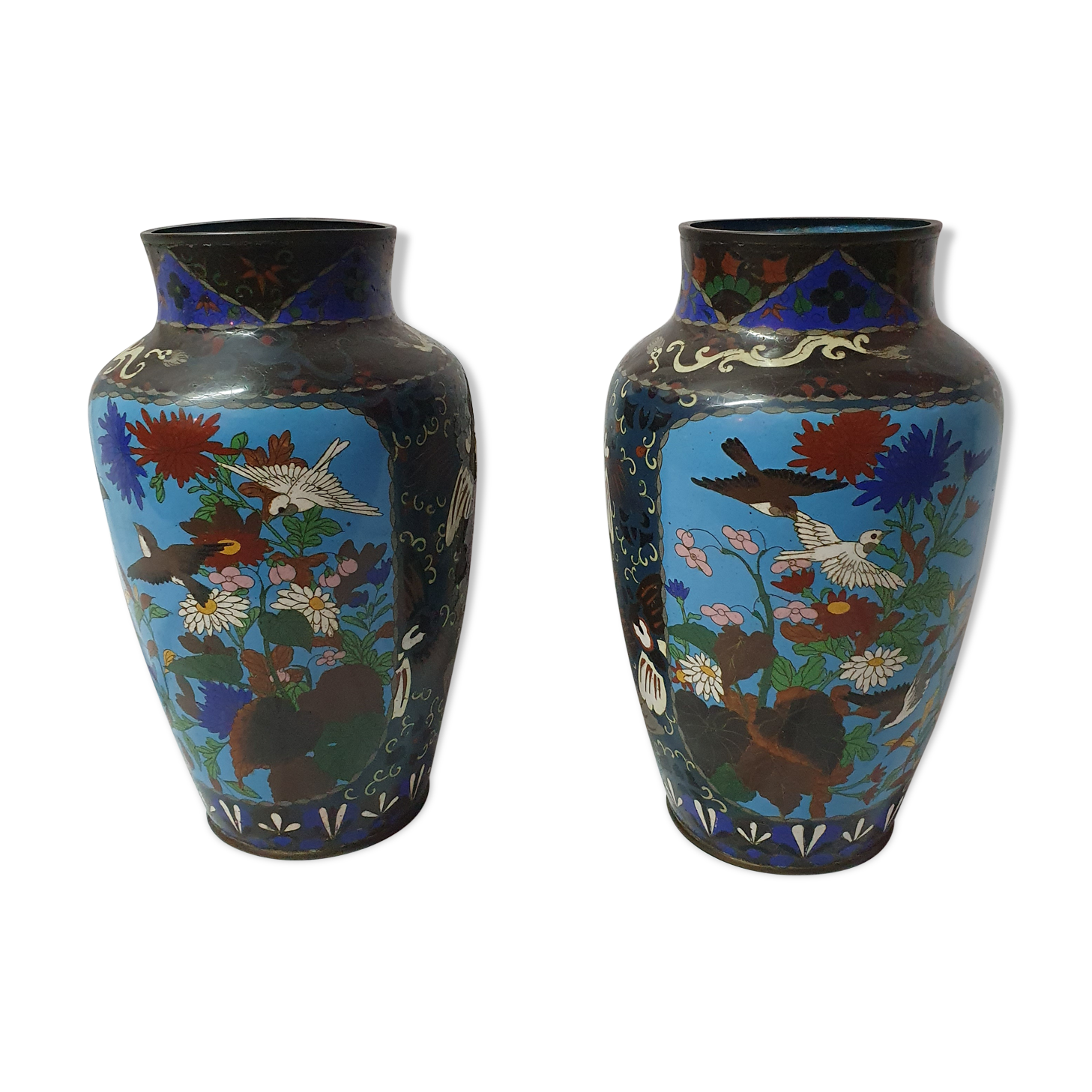 Paire de vases Chine 19ème cloisonnés