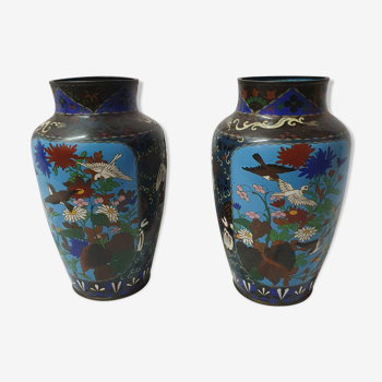 Paire de vases Chine 19ème cloisonnés