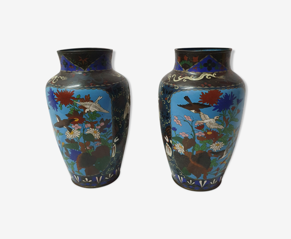 Paire de vases Chine 19ème cloisonnés