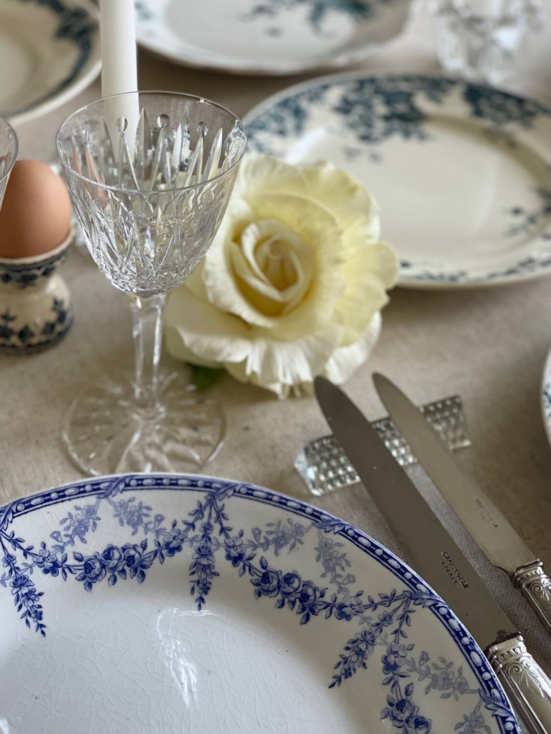 9 mismatched blue ironstone plates