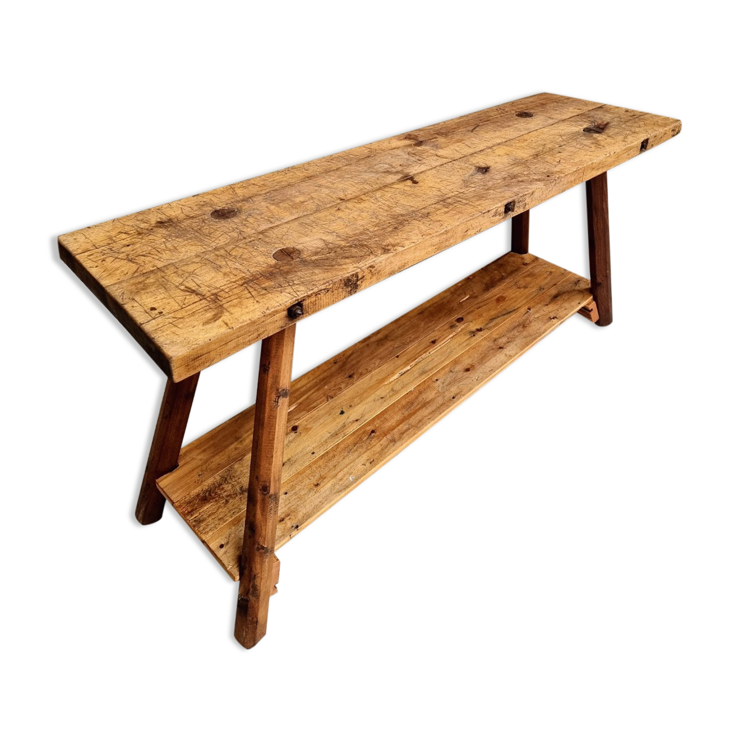 Old workbench side table or bathroom furniture