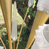 Vintage floor lamp in gilded brass with 5 glass tulips from the 50s