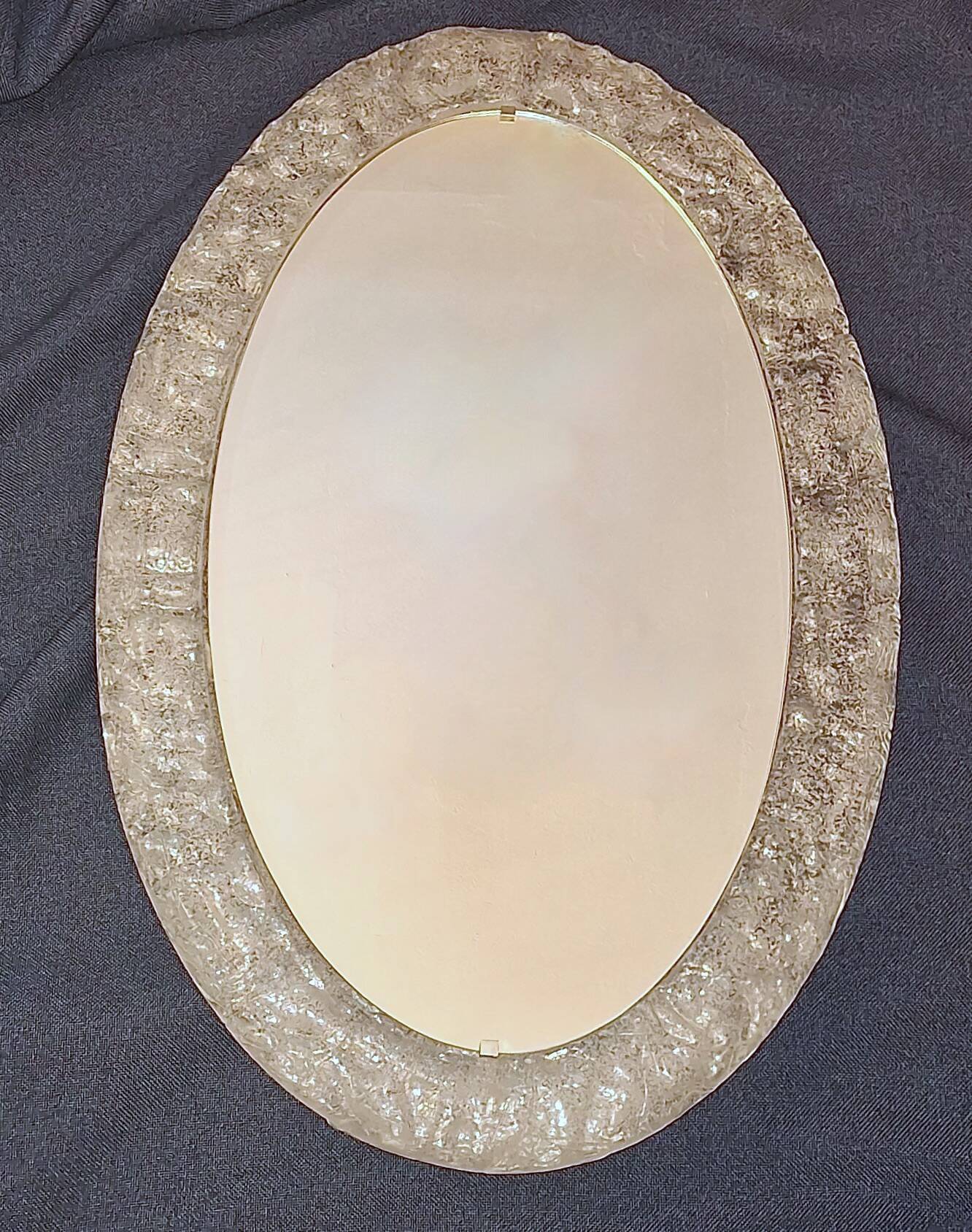 Erco large melted ice acrylic glass illuminated oval wall mirror, 1970s