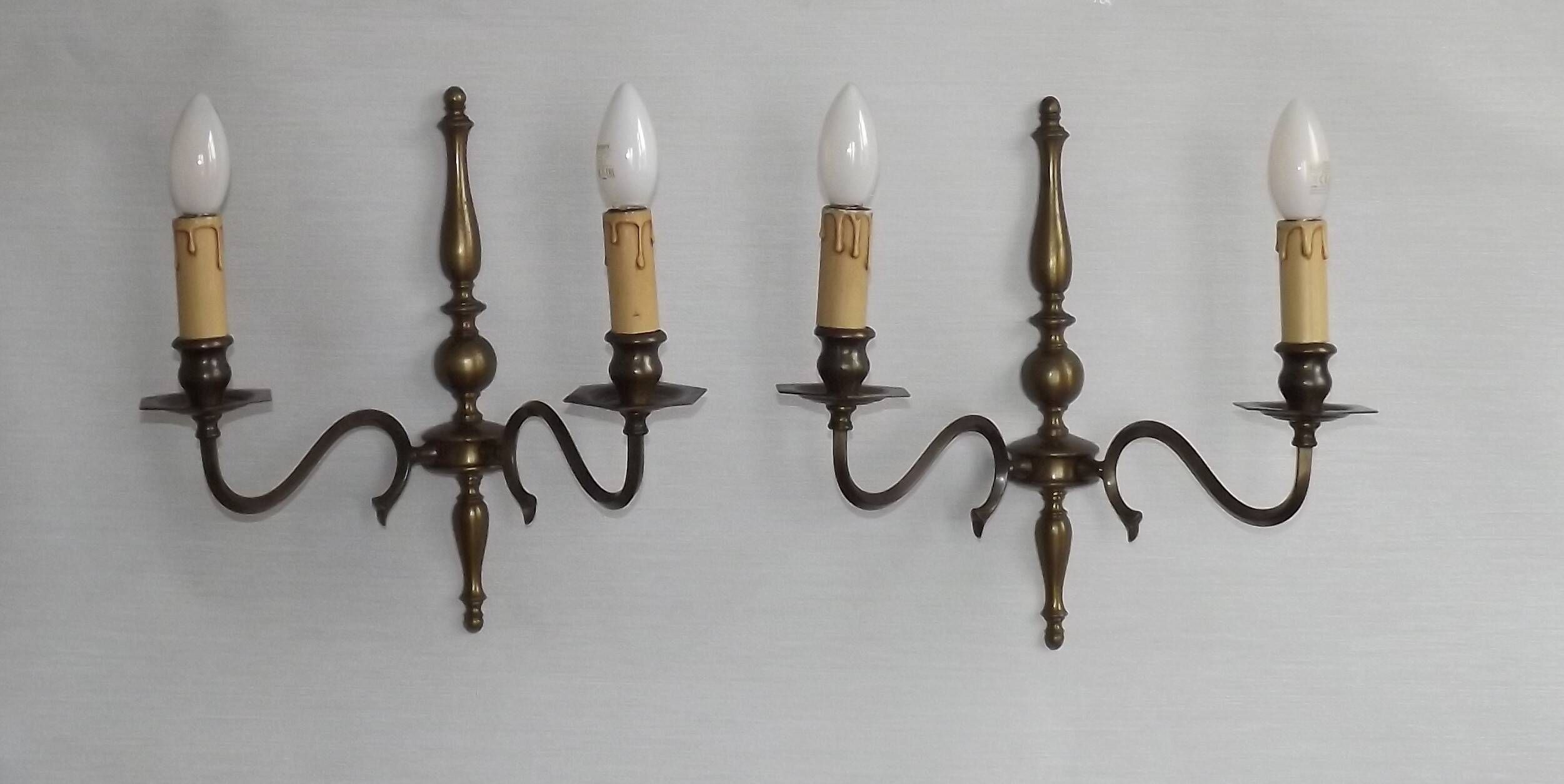 Pair of Double French Vintage Bronze Effect Metal Flemish Wall Lights
