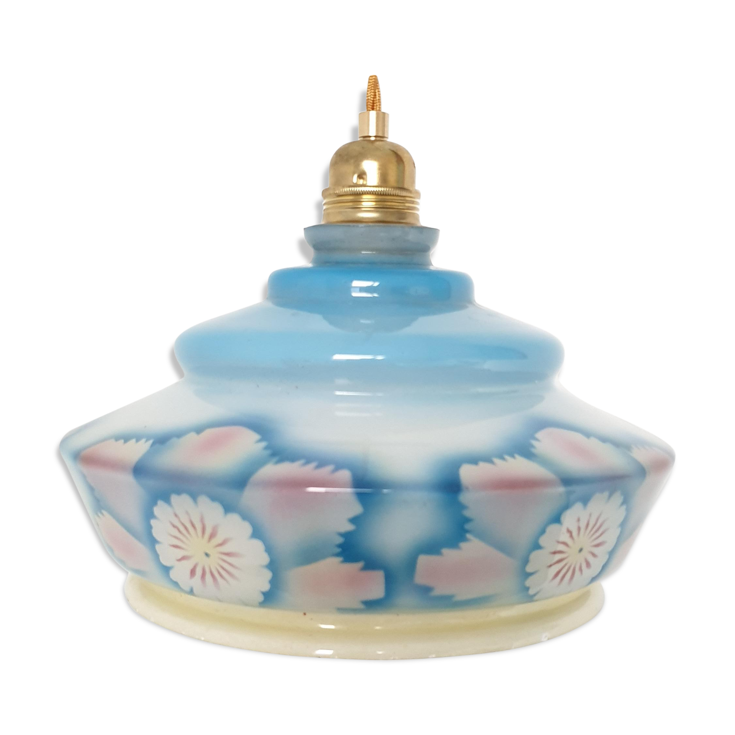 Blue opaline and pink flower pendant light