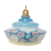 Suspension en opaline bleu et fleur rose