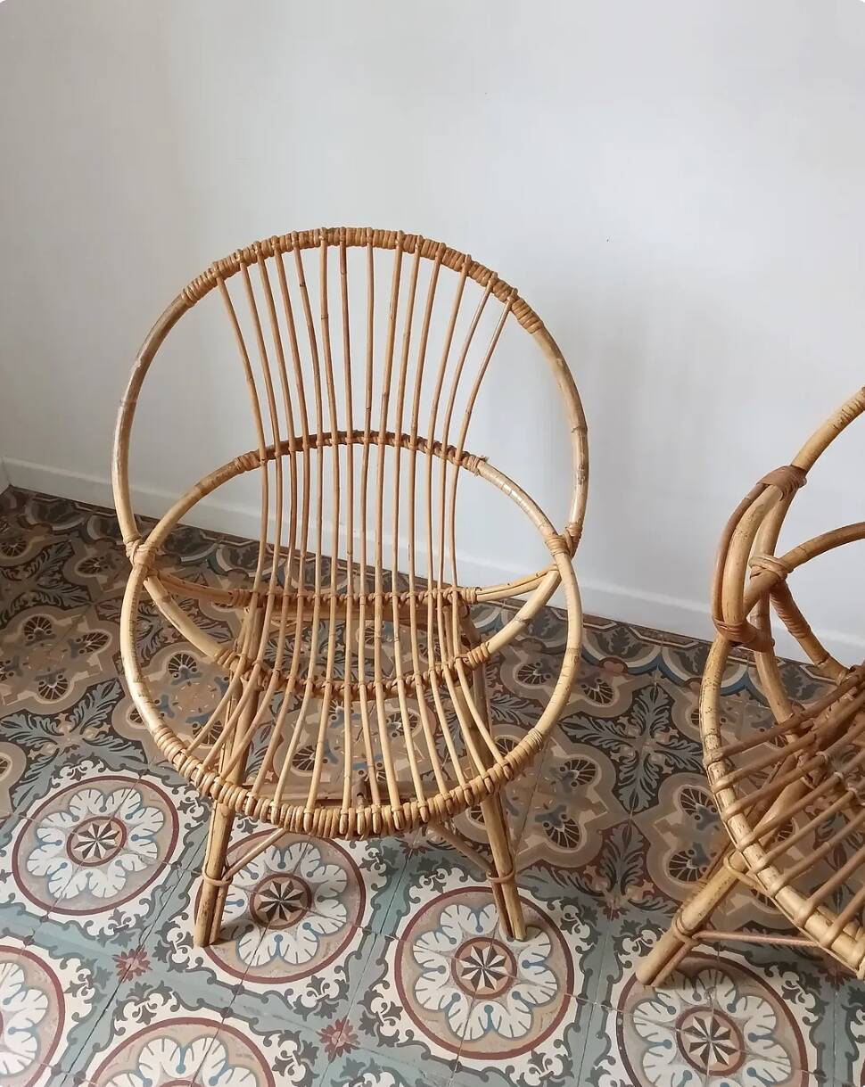 Trio de fauteuils rotin vintage