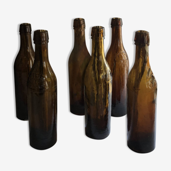 Set of 6 brown smoked glass bottles
