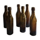 Lot de 6 bouteilles en verre fumé brun