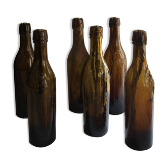Lot de 6 bouteilles en verre fumé brun