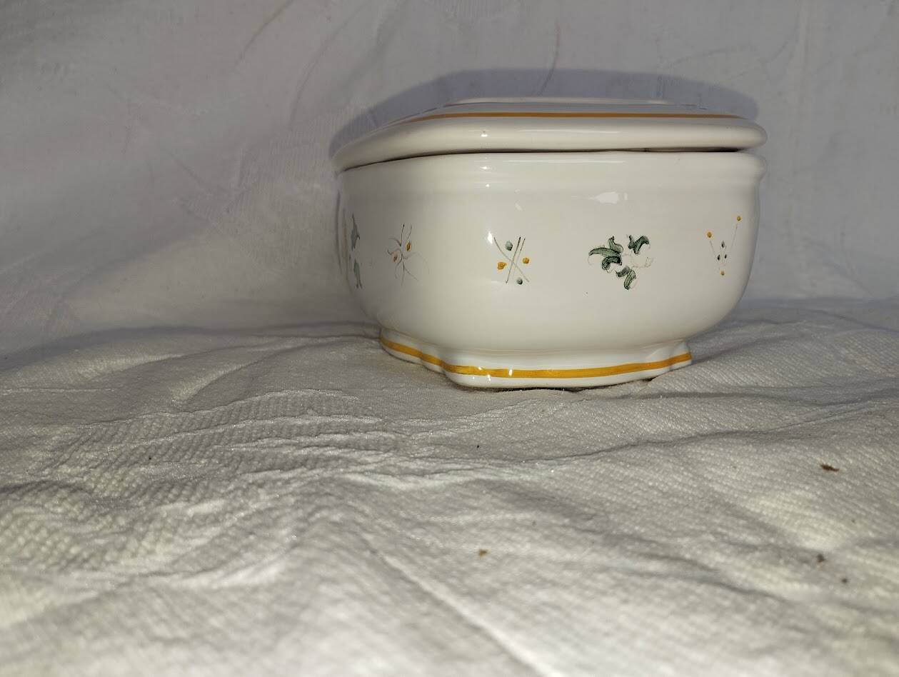 Antique butter dish in faience – Bird decoration – Late 19th / early 20th century