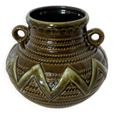Strehla Keramik 1247 Green-Brown Zigzag Vase - GDR East-German Ceramics