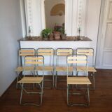 Set of 6 green folding chairs