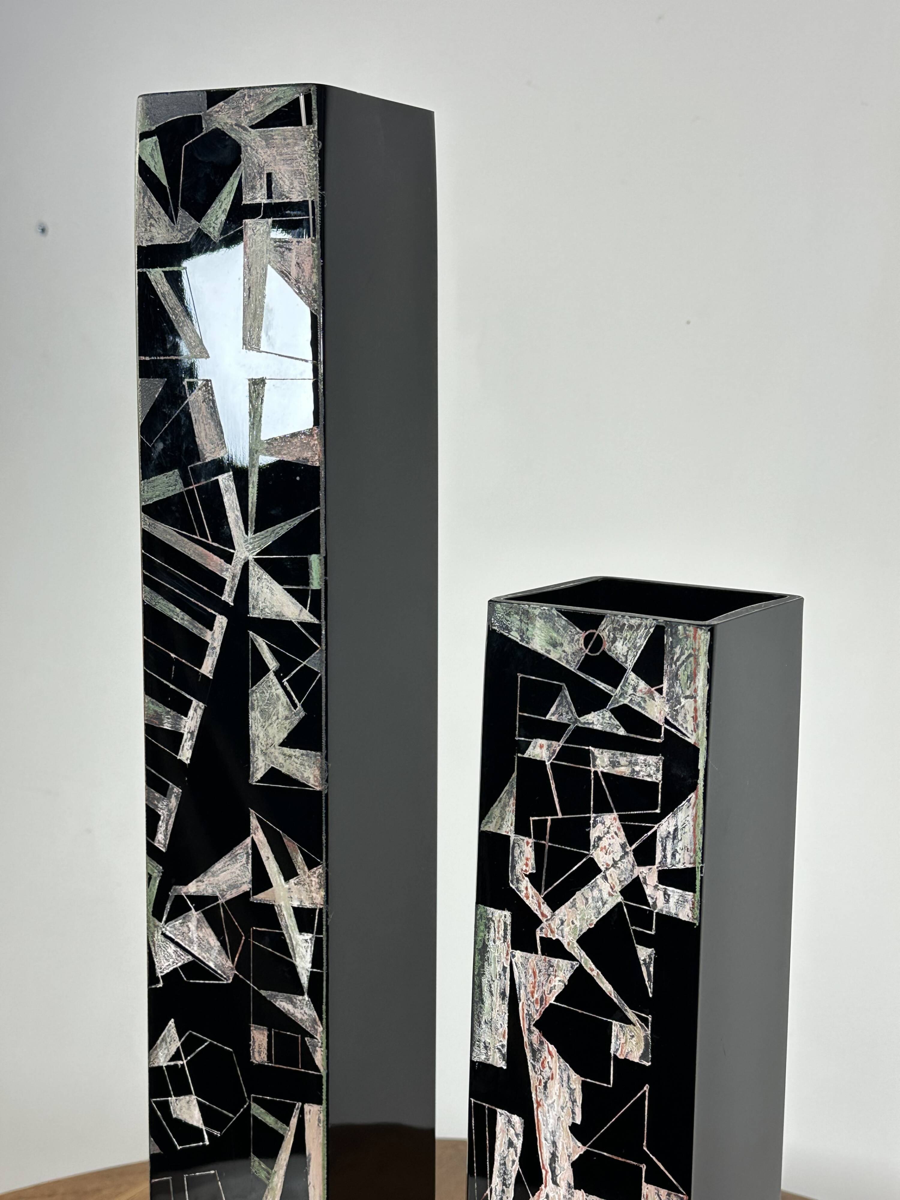 Pair of Cubist Vases by Anatole Riecke 1969