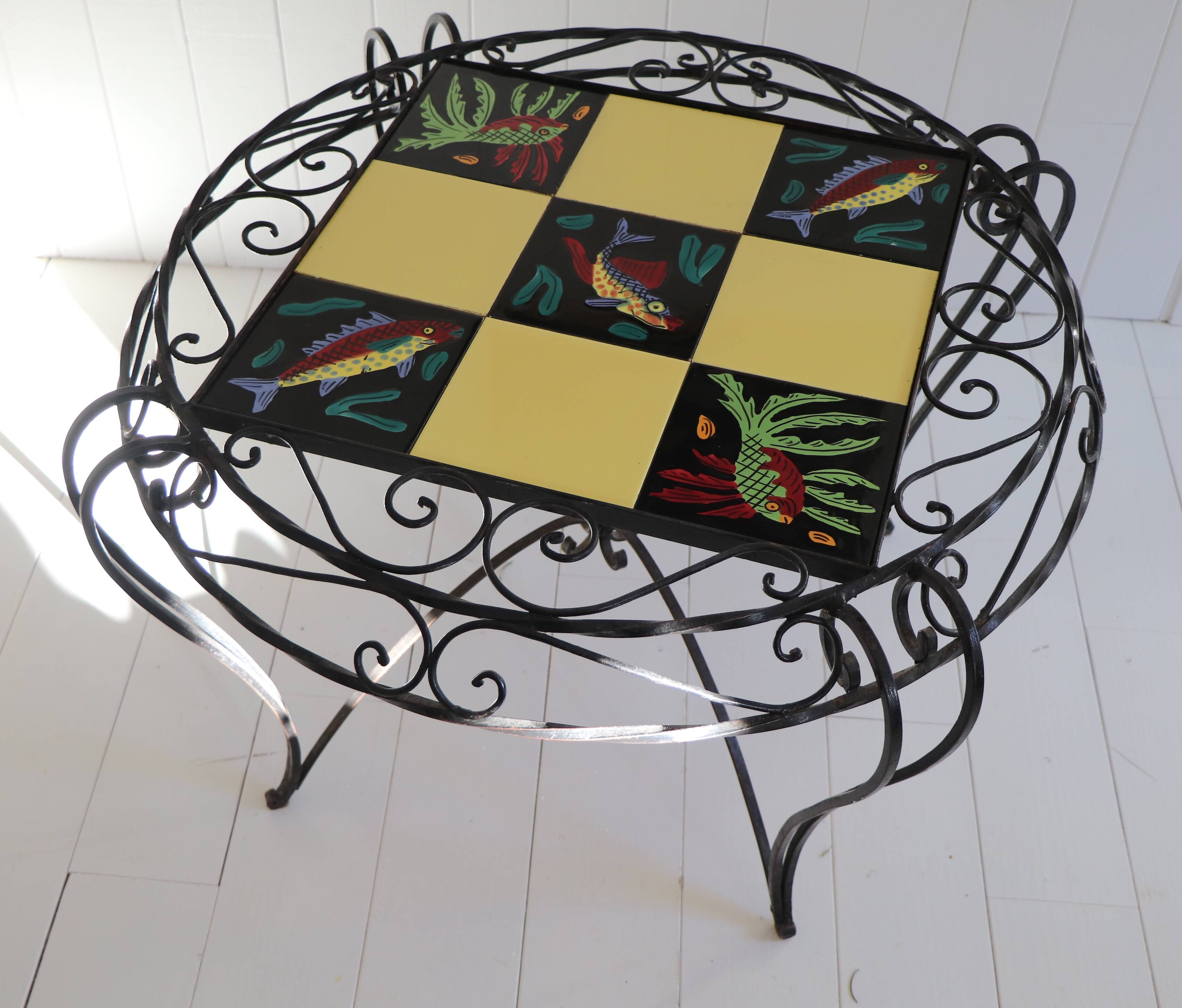 Ceramic coffee table with fish decoration, 1970s