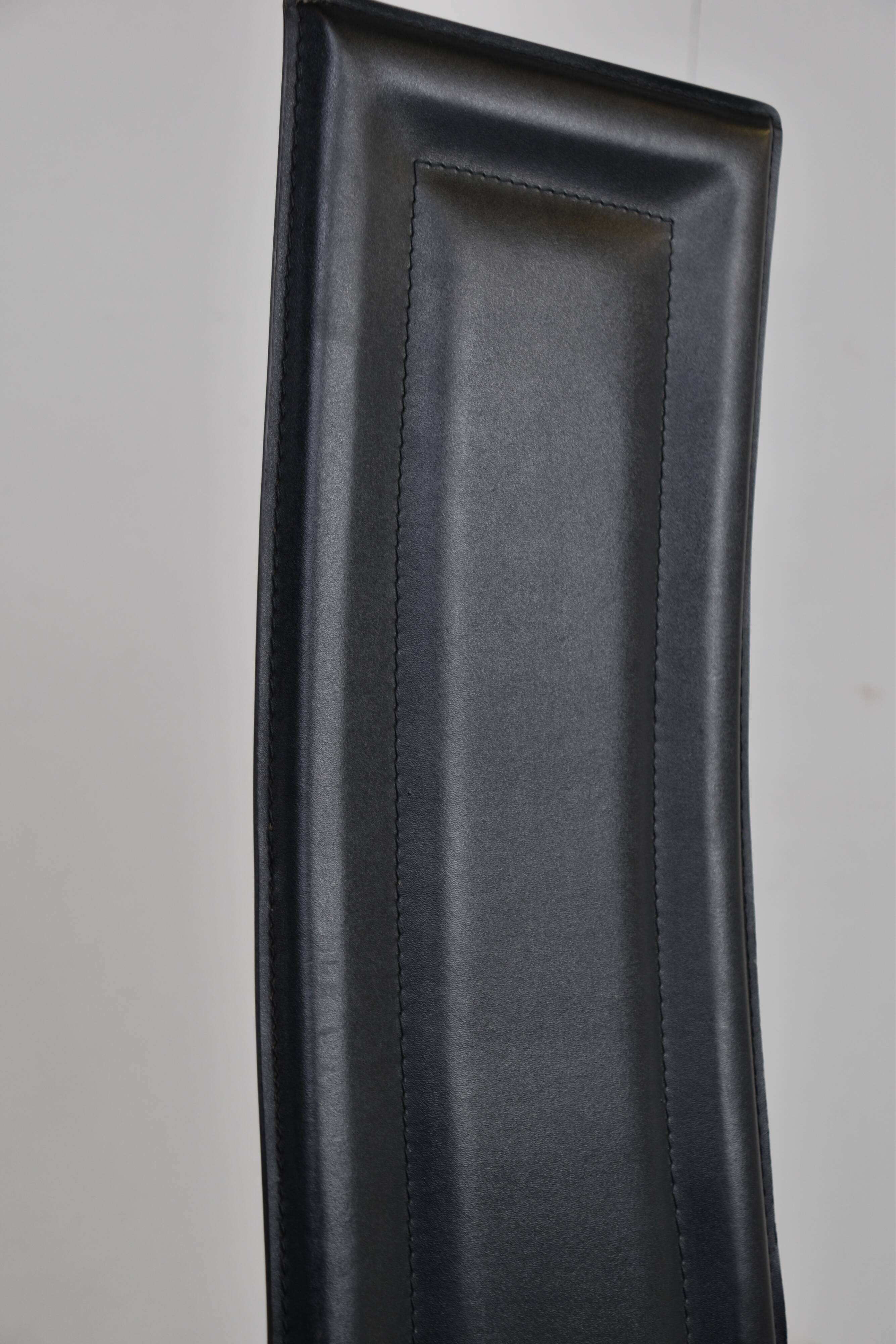 Vintage black leather dining chairs,  1980